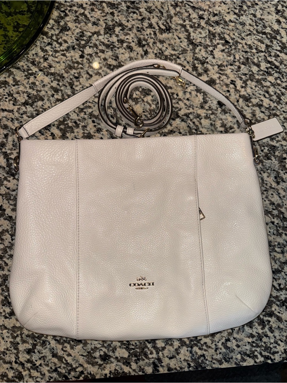 Coach White Pebbled Leather Crossbody with Gold Hardware